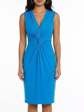 CALVIN Klein knot gathered front blue V neck‎ cap sleeve dress size 6